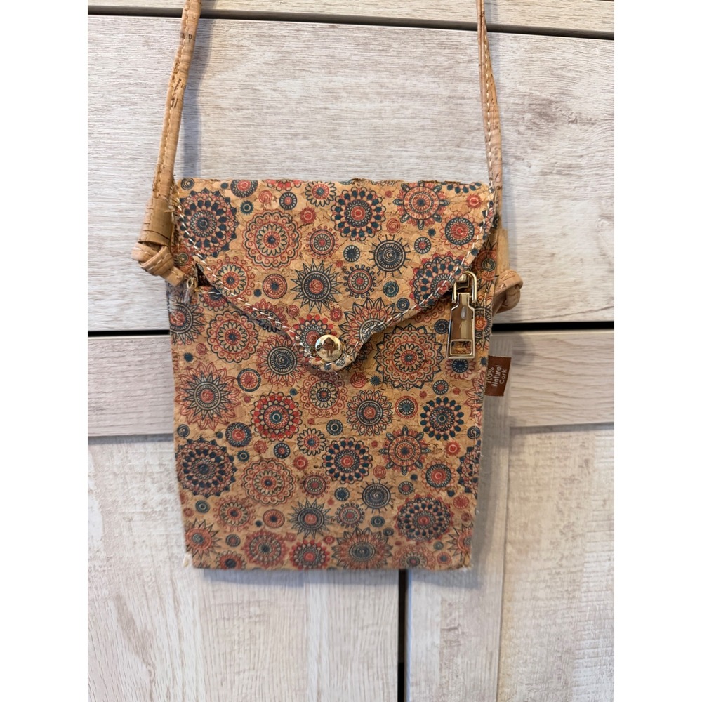 Natural Cork Mandala Print Crossbody Phone Bag Boho Festival Pouch